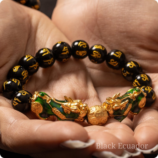 Pulsera Feng Shui Negra Bañado en Oro - Versión 2024